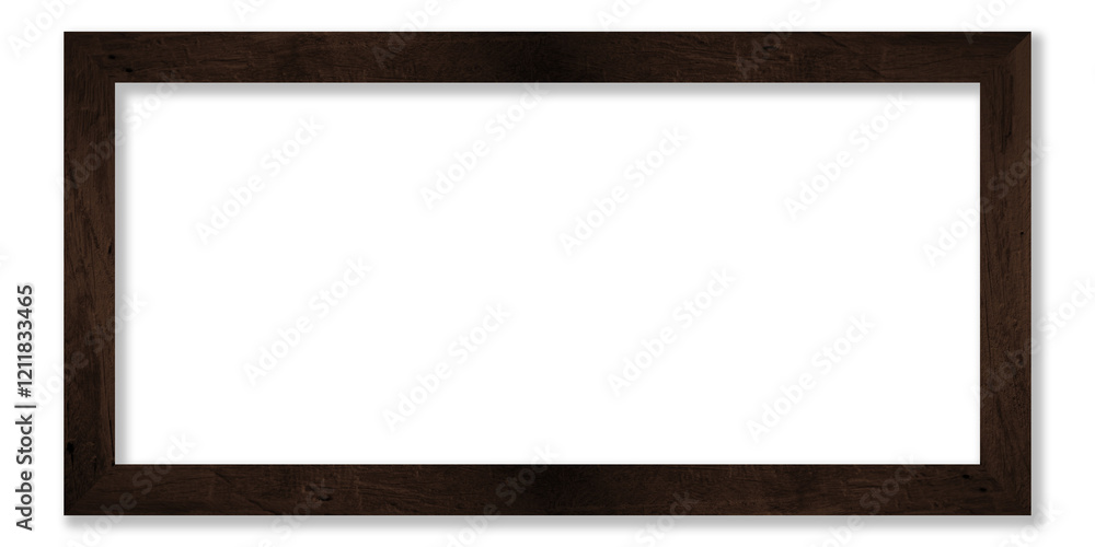 Obraz premium Rectangular picture frame. Old wooden frame, vintage style, with empty space and isolated transparent background with png.