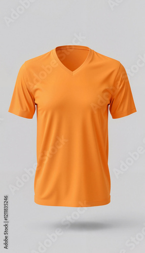 3D T Shirt Mockup With V Neck in orange color against gray background