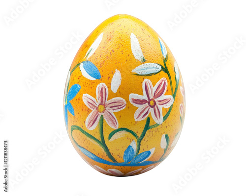 hand painted Easter egg with vibrant floral designs on yellow background, symbolizing spring and celebration. This decorative piece adds cheerful touch to any festive occasion photo