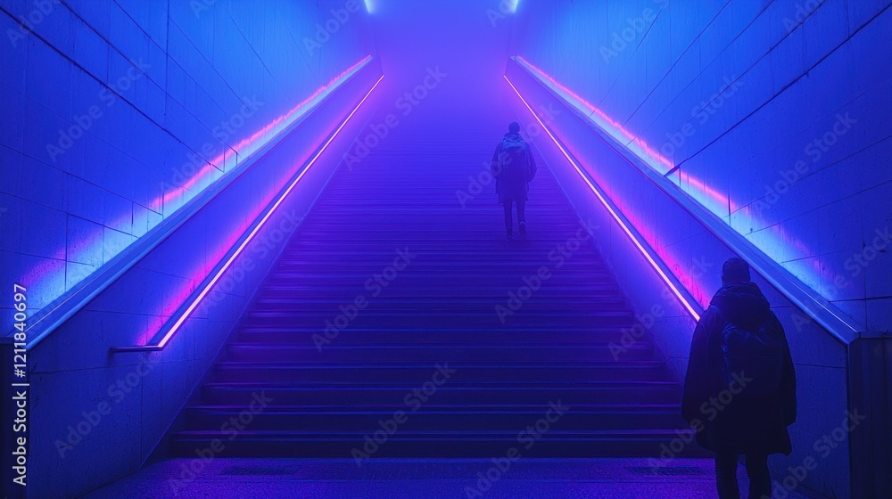 Fototapeta premium Neon Steps: A Futuristic Ascent