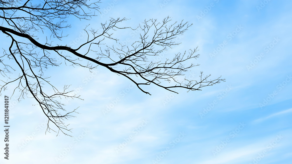 Bare tree branch against a blue sky, winter scene, nature background, perfect for websites or publications Bare tree branch against a blue sky, winter scene, nature background, perfect for websites or publications