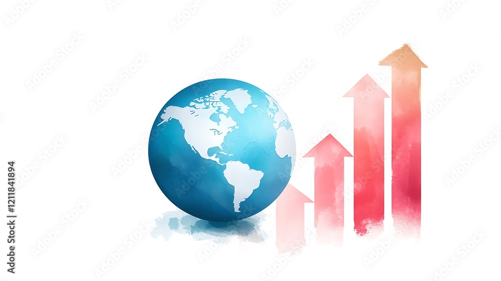 Global Growth with Arrows and World Map Illustration