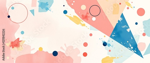 Painting with geometric shapes made with watercolor painting as abstract background
