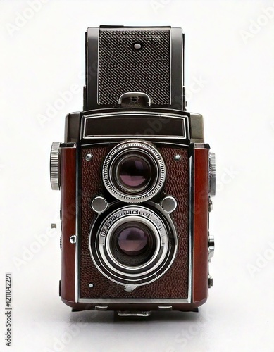 Old 35mm vintage camera on a white background. photo