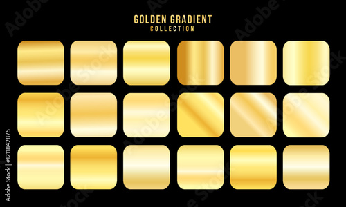 Golden gradients set. Metallic gold gradients. Elegant gold gradients collection.The texture of a smooth metal surface. A collection of gold metallic gradients. Vector illustration