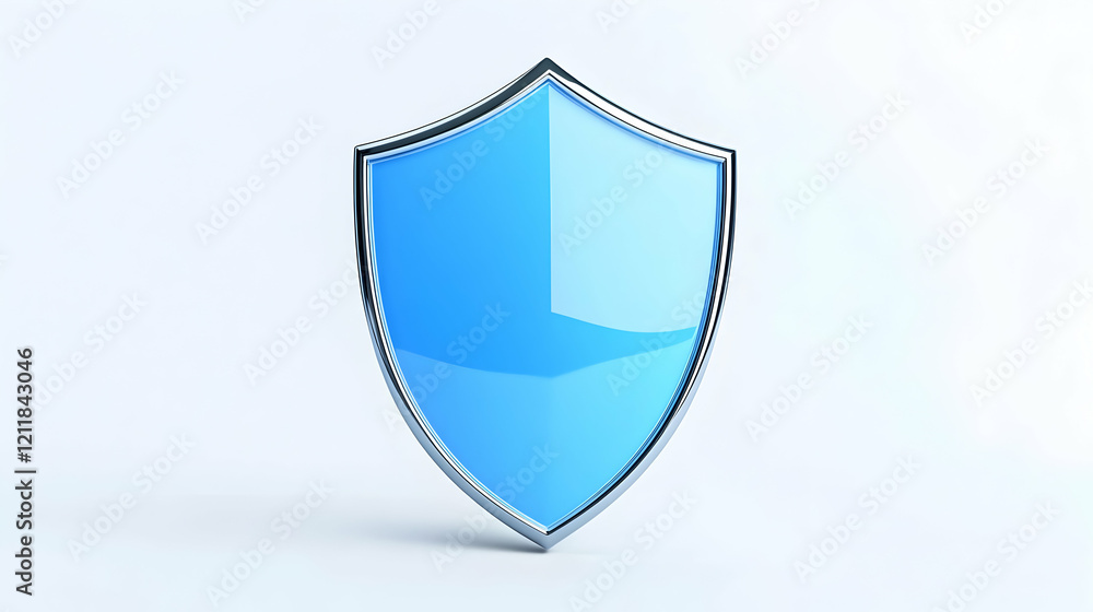 Blue shield, security, protection, white background, safety concept, website banner Blue shield, security, protection, white background, safety concept, website banner