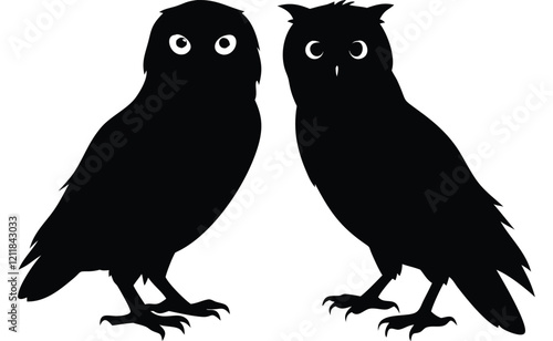 A set of wild animal owl silhouette vector illustration