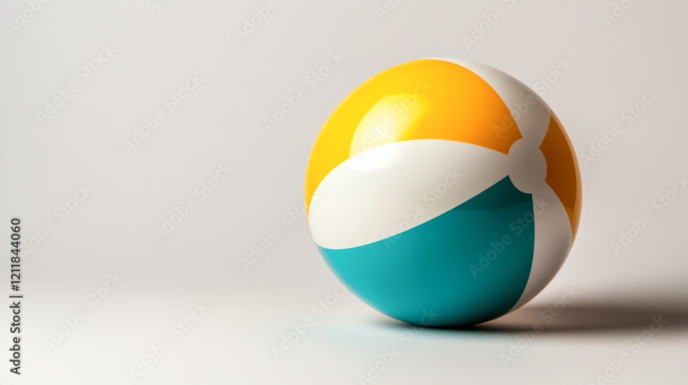 A colorful beach ball is presented on a smooth surface against a soft background, ideal for summer-themed projects, advertisements, or playful designs, This image conveys fun and leisure, A colorful beach ball is presented on a smooth surface against a soft background, ideal for summer-themed projects, advertisements, or playful designs, This image conveys fun and leisure,