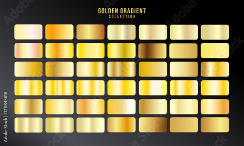 Golden gradients set. Metallic gold gradients. Elegant gold gradients collection.The texture of a smooth metal surface. A collection of gold metallic gradients. Vector illustration