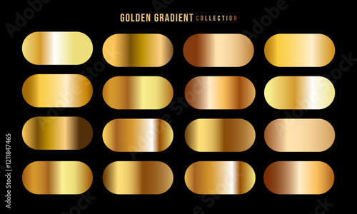 Golden gradients set. Metallic gold gradients. Elegant gold gradients collection.The texture of a smooth metal surface. A collection of gold metallic gradients. Vector illustration