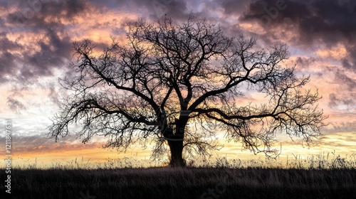 Wallpaper Mural An artistic shot of a tree silhouetted against a stunning sunset, creating a dramatic and serene atmosphere Torontodigital.ca