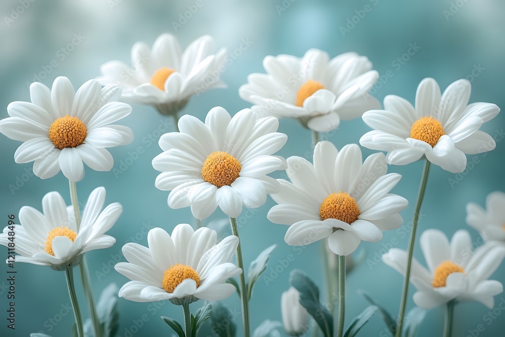 Φωτογραφία Beautiful White Daisies on Soft Blue Background for Nature and Floral Decor