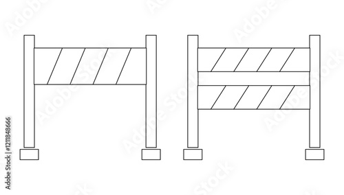 Hurdle roadblock sign, safety protectot icon, symbol. Boundary fence, equipment. security system. Road barrier.