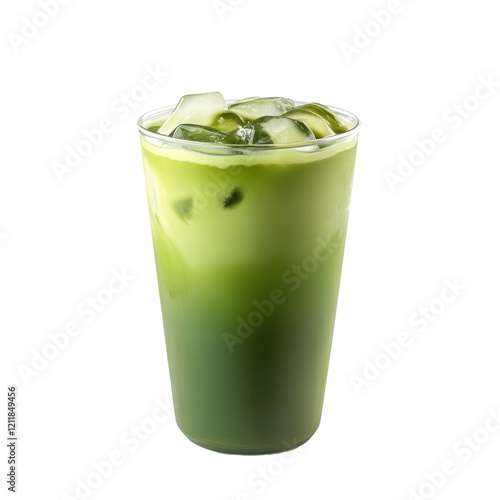 Isolated iced matcha latte with melting ice photo