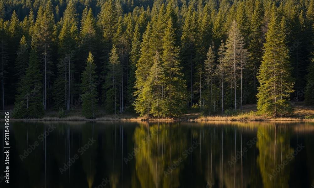 Forest reflection on dark water