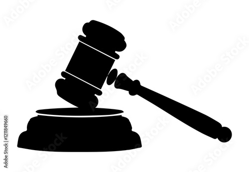 Justice Hammer Silhouette Gavel on white background.