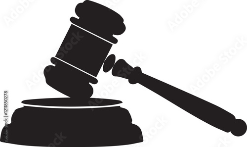 Justice Hammer Silhouette Gavel Vector illustration on white background.