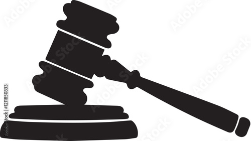 Justice Hammer Silhouette Gavel Vector illustration on white background.