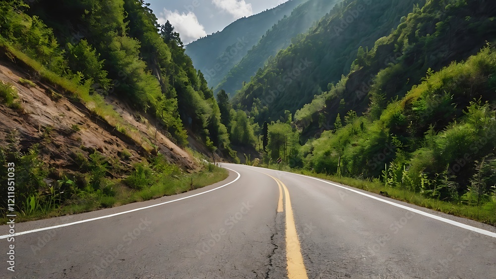 Fototapeta premium A beautiful curvy mountain greenery road 