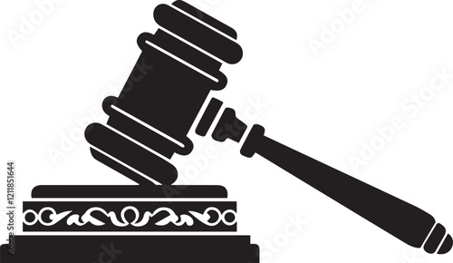 Justice Hammer Silhouette Gavel Vector illustration on white background.