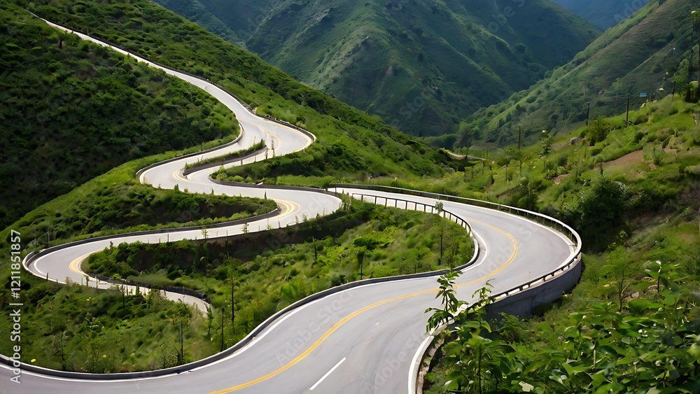 A beautiful curvy mountain greenery road A beautiful curvy mountain greenery road