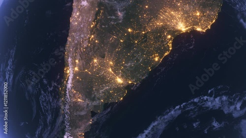 Planet Earth at Night. South America. View from Space Orbit. Night Globe