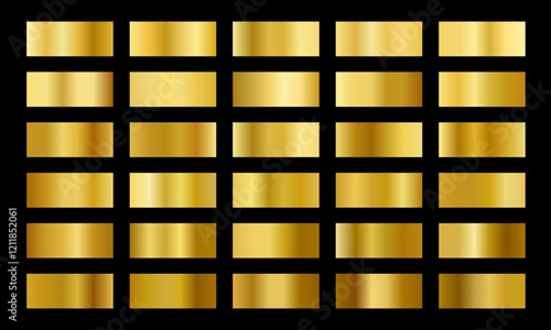 Golden gradients set. Metallic gold gradients. Elegant gold gradients collection.The texture of a smooth metal surface. A collection of gold metallic gradients. Vector illustration