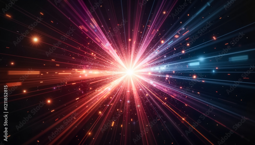 Naklejka premium Multicolor light explosion in cosmic space, dynamic energy