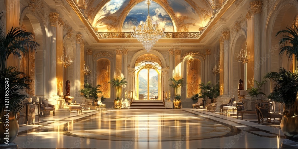 Obraz premium 3d render luxury hotel lobby reception, Generative AI
