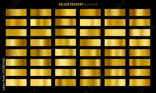 Golden gradients set. Metallic gold gradients. Elegant gold gradients collection.The texture of a smooth metal surface. A collection of gold metallic gradients. Vector illustration