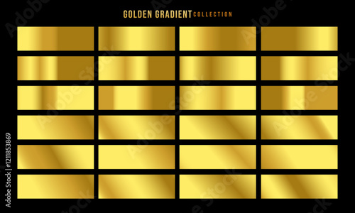 Golden gradients set. Metallic gold gradients. Elegant gold gradients collection.The texture of a smooth metal surface. A collection of gold metallic gradients. Vector illustration