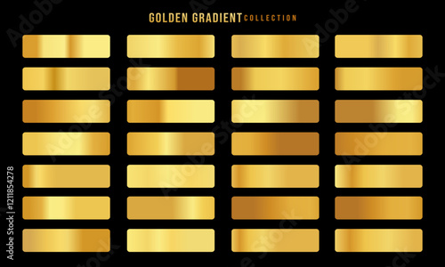 Golden gradients set. Metallic gold gradients. Elegant gold gradients collection.The texture of a smooth metal surface. A collection of gold metallic gradients. Vector illustration