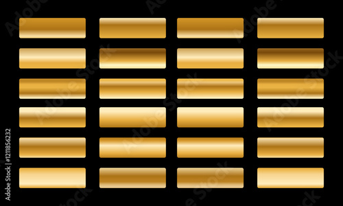 Golden gradients set. Metallic gold gradients. Elegant gold gradients collection.The texture of a smooth metal surface. A collection of gold metallic gradients. Vector illustration