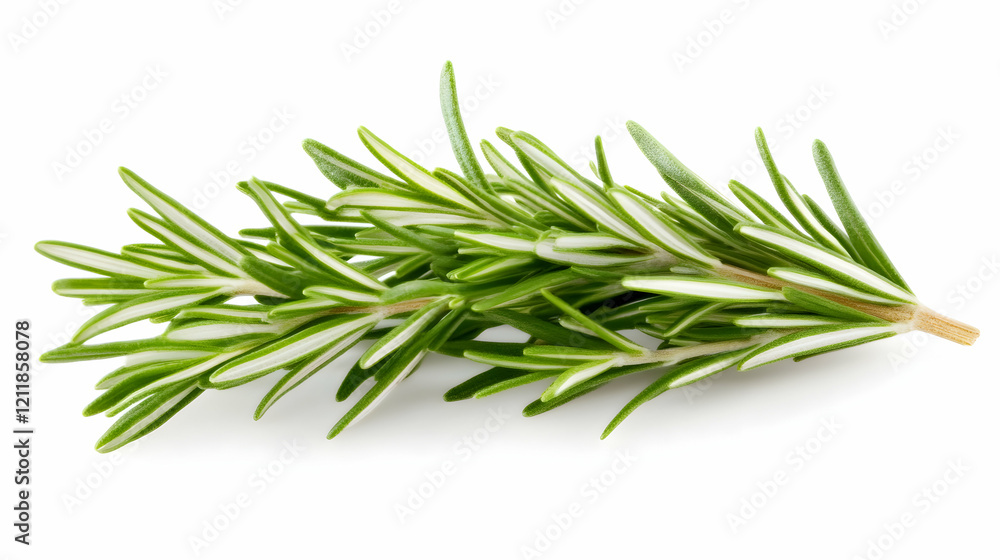Fototapeta premium Fresh rosemary sprig, isolated on white background, ideal for culinary or herbal use