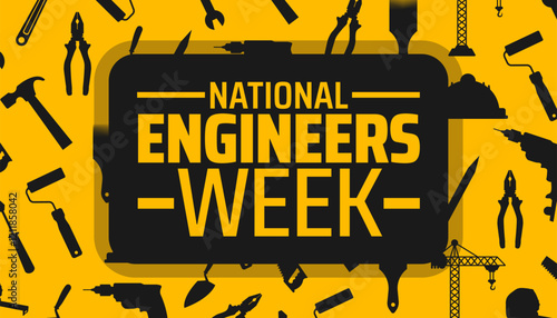 National Engineers Week background banner or poster design template. observed every year in February. Holiday concept. Use to any Template, card, poster, placard, template.