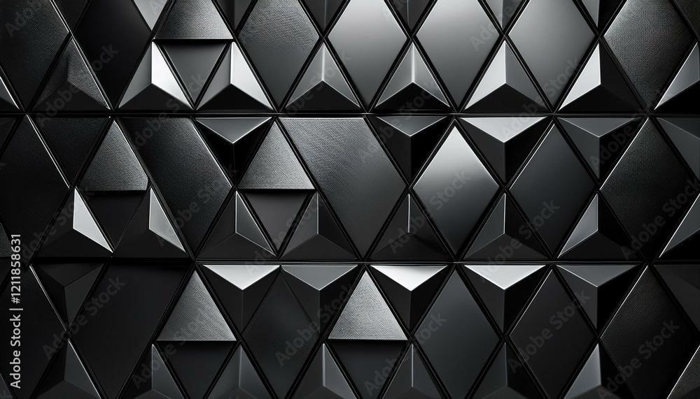 Polished semigloss wall background featuring triangular 3D black tiles, offering a sleek, modern design perfect for contemporary spaces. Polished semigloss wall background featuring triangular 3D black tiles, offering a sleek, modern design perfect for contemporary spaces.