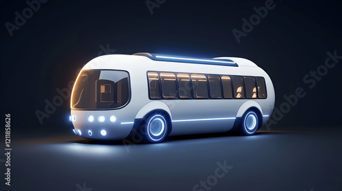 Futuristic electric bus, night scene, transportation, autonomous vehicle,  clean energy photo