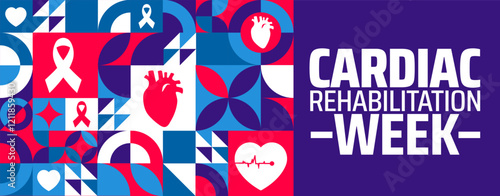 Cardiac Rehabilitation Week geometric shape pattern background banner or poster design template. observed every year in February. Holiday concept. Use to any Template, card, poster, placard, template.