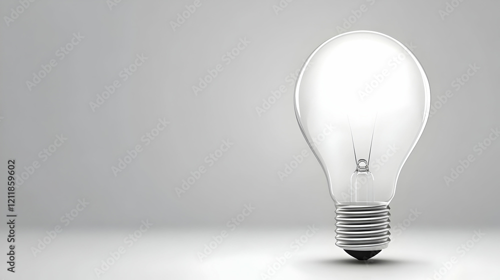Glowing lightbulb on grey background; idea, innovation concept; website header