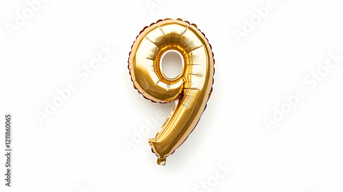 Gold number nine foil balloon, celebration, white background, party photo