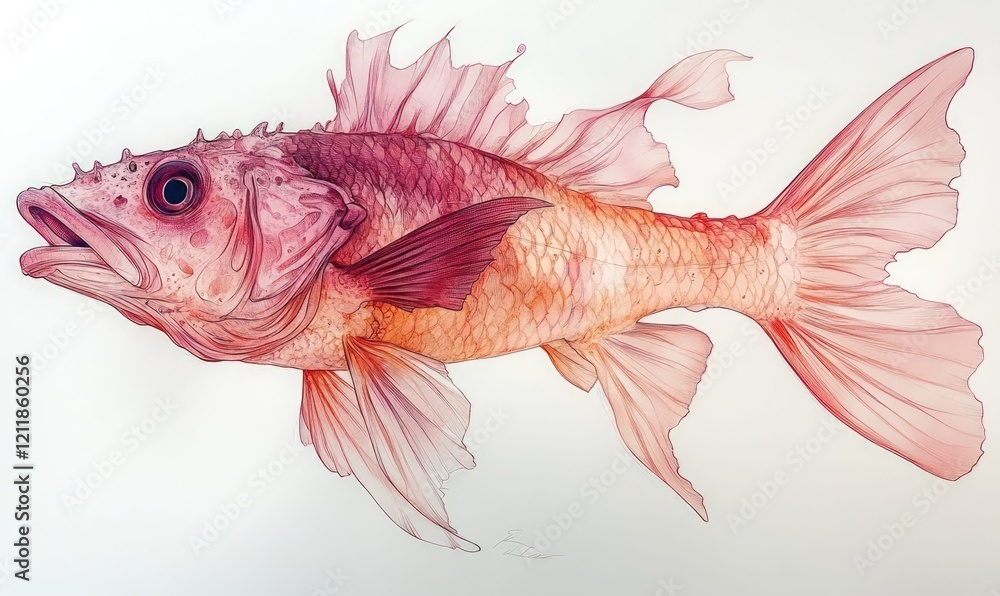 Fototapeta premium Delicate pink fish, detailed drawing.