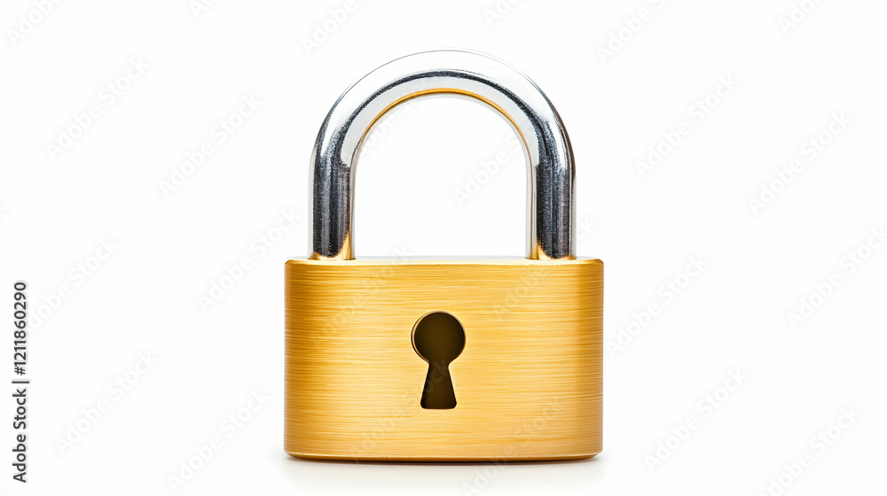 Gold padlock security isolated on white background; website banner, security concept Gold padlock security isolated on white background; website banner, security concept