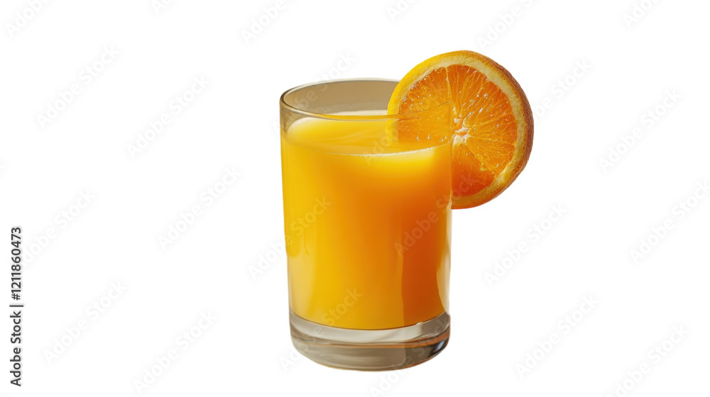 A refreshing glass of orange juice garnished with a perfect slice of citrus fruit A refreshing glass of orange juice garnished with a perfect slice of citrus fruit