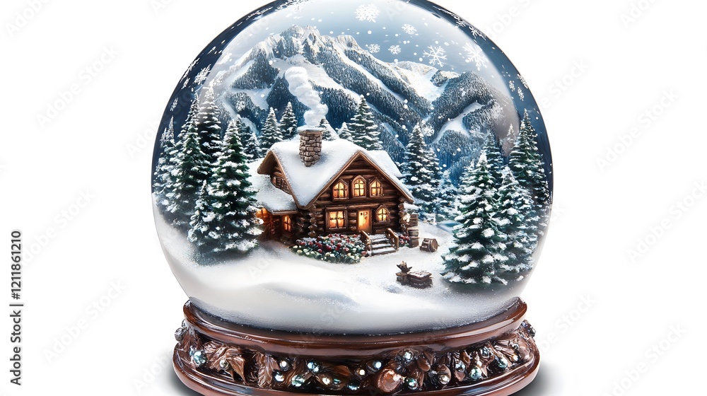 Winter Snow Globe Cabin Mountain Scene Winter Snow Globe Cabin Mountain Scene