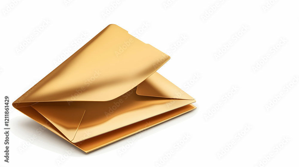 Golden file folder, slightly open, on white background, for business presentations Golden file folder, slightly open, on white background, for business presentations