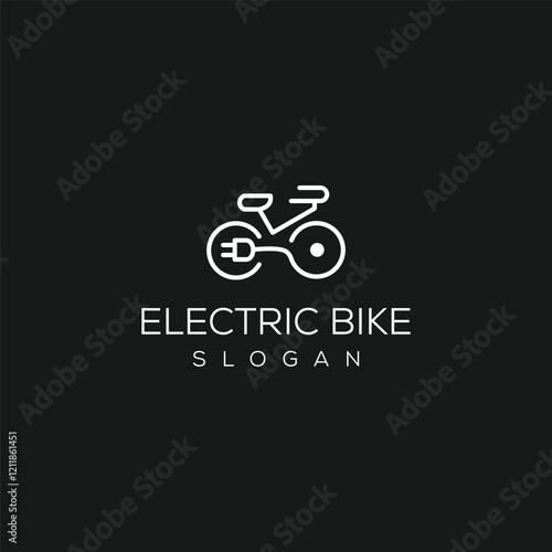 Black single ebike line icon  simple electric biking eco friendly flat design vector pictogram  infographic for app logo web website button ui ux interface elements isolated on black background