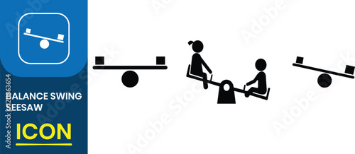 Balance swing seesaw icon. Equal and unequal weight, balanced and unbalanced, teeter-totter, perfect for playground, symbol of children's play or balance, childhood memory. Vector illustration.