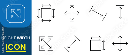 Set of Height and width icon. Area or size, Property, real estate, construction, mortgage, interior, Measurement and resizing. Vector illustration.