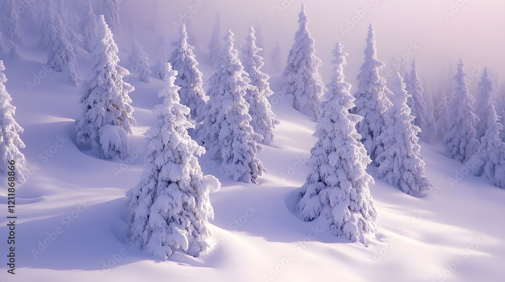 Fototapeta premium Snow Covered Pine Trees In A Winter Landscape