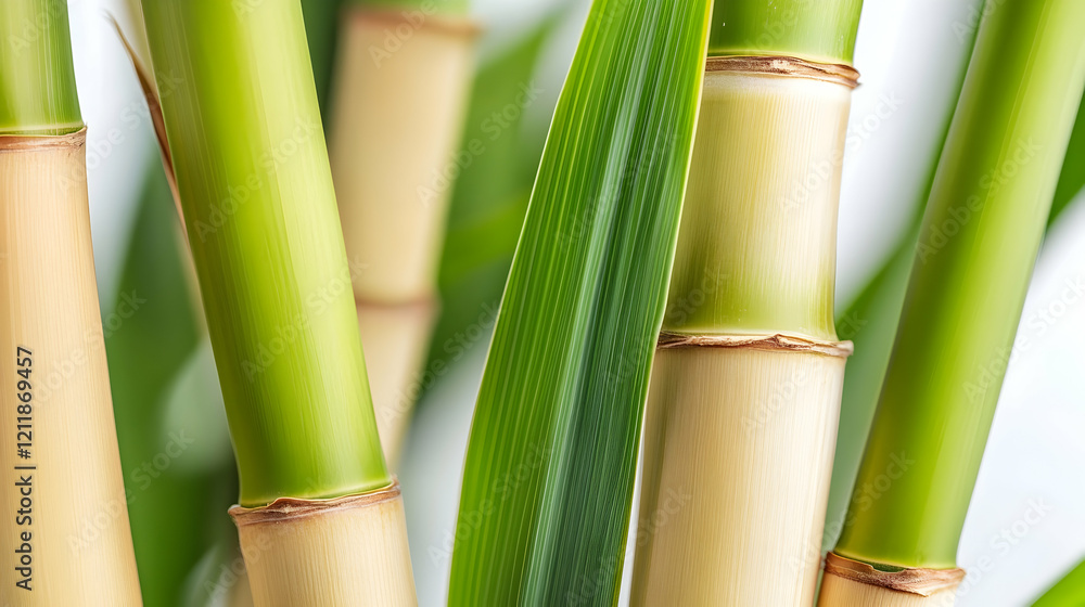 Lush green bamboo stalks and leaves close-up, bright background, nature serenity, perfect for wellness or spa marketing Lush green bamboo stalks and leaves close-up, bright background, nature serenity, perfect for wellness or spa marketing